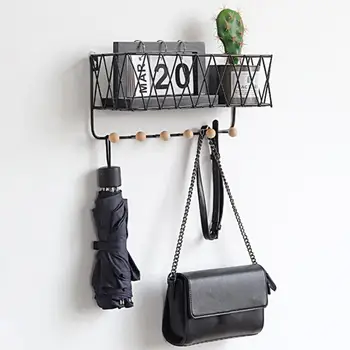 

New 1pc Metal Wood Wall Mount Storage Shelf Rack Hanging Basket with Hooks Book Key Bag Holder Racks Home Storage Organizer