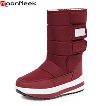 MoonMeek/ г. Зимние теплые модные зимние ботинки удобная обувь на платформе женские ботильоны без застежки с круглым носком