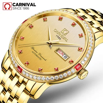 

Relogio Masculino Carnival Brand Luxury Fashion Gold Mechanical Wrist Watch Men Waterproof Automatic Watches Clock Reloj Hombre
