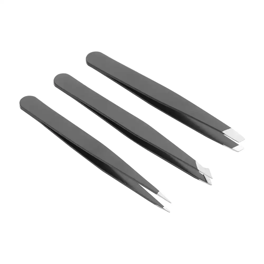 3 Pc Set Stainless Steel Flat Tip Eyebrow Tweezer Set Facial Hair