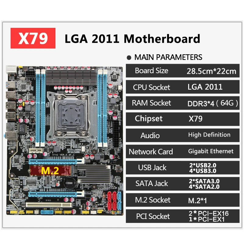 Discount motherboard set  X79 LGA 2011 motherboard with M.2 slot Intel Xeon E5 2689 2.6GHz RAM 32G(4*8G) REG ECC 1
