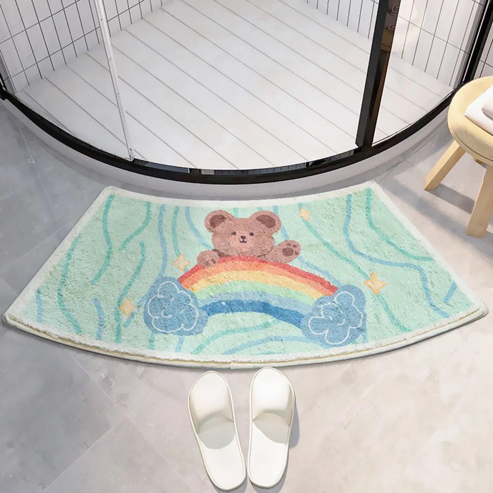 

Fan-shaped Water Absorption Bathroom Door Mat Cartoon Bear Bath Rug Bathroom Non-Slip Mat Absorbent Mat Door Cute Mat