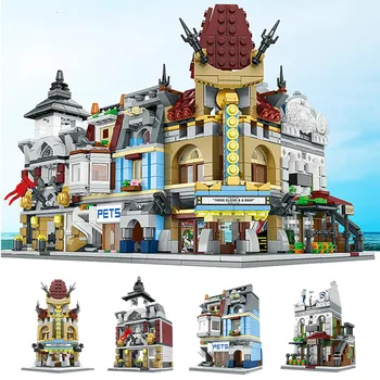 

City View Building Blocks Pet Shop Cinema Restaurant Fire Department Miniature Model DIY Kit Bricks Toys for Children Gifts