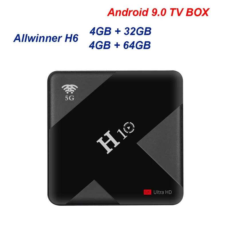 H10 Android 9,0 Smart Tv Box 4 Гб четырехъядерный 6K телеприставка 4 Гб двойной Wifi 2,4G/5G Usb3.0 Wifi медиаплеер Uk Plug 64g