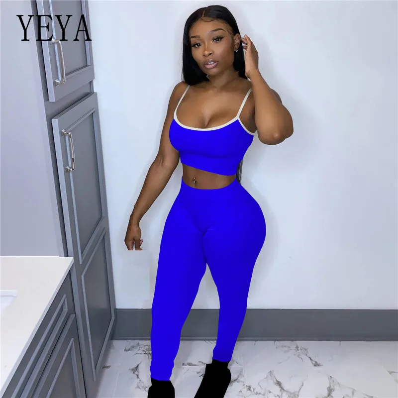 

YEYA Sport Women's Set Mini Tank Tops High Waist Sweatpant Jogger Suit Tracksuit Soild Casual Two Piece Outfit Matching Set