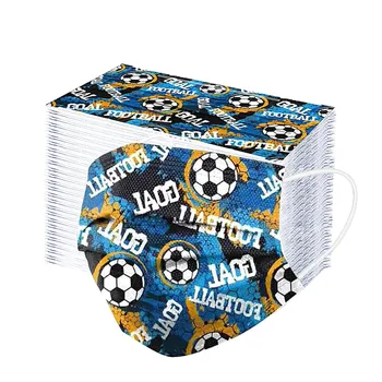 

50/100pcs Children's Disposable Three-layer Filter Protective Dustproof Mask Football Printing Pattern Elastic Ear-hook Mask