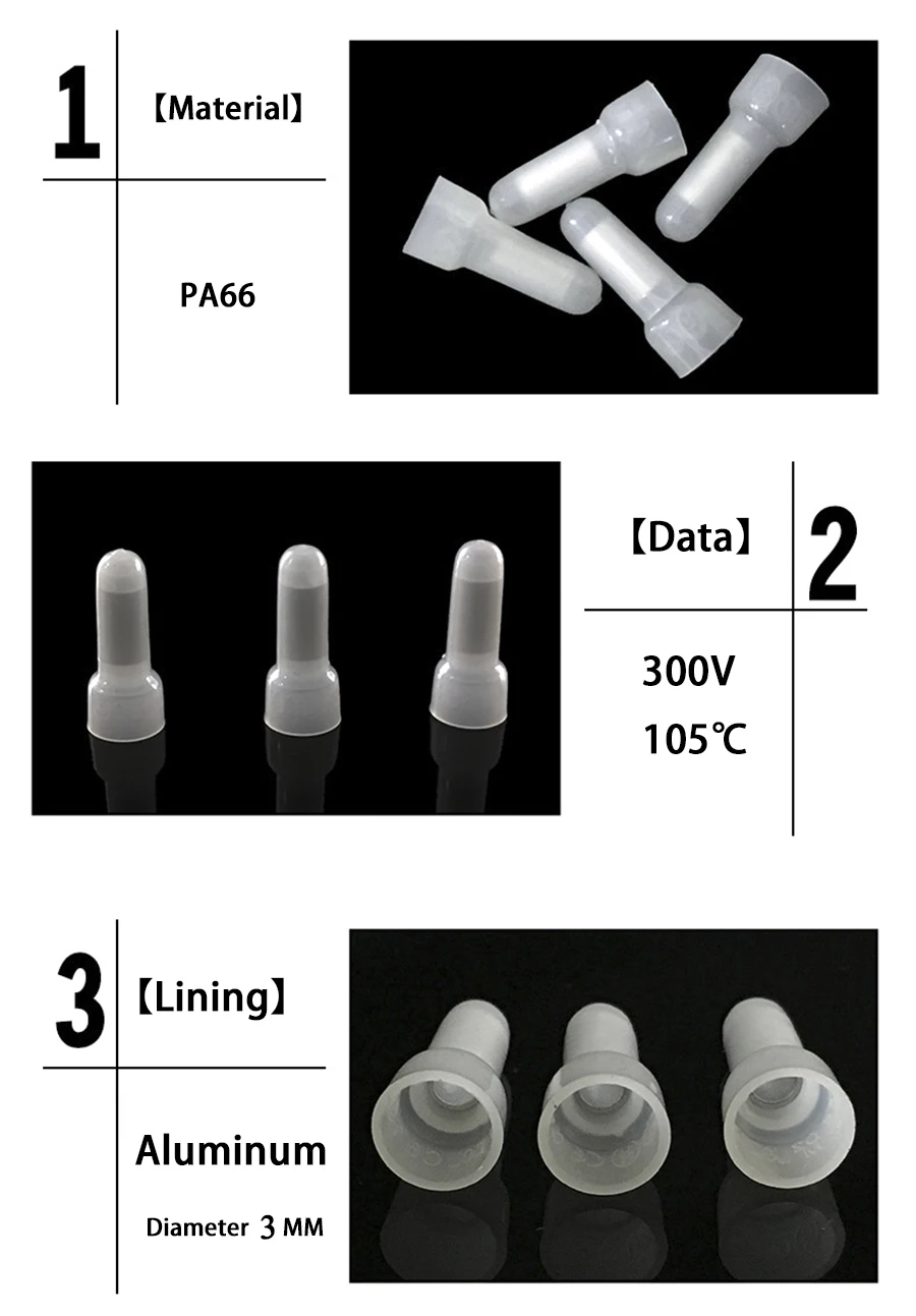 Description Picture 6 of itemClosed End Crimp Caps Electrical Wire Cable Terminals Connectors CE1X CE2x CE5x Splice Tin Plating Cable Lugs Electric Sertir