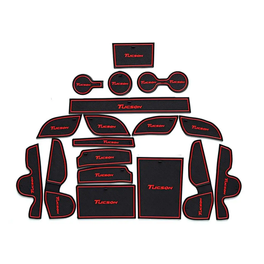 

RUIYA 18Pcs Anti-Slip Gate Slot Mat Rubber Coaster For 2019 Tucson 2th,Car Interior Door Arm Box Armrest Cushion Storage Mat