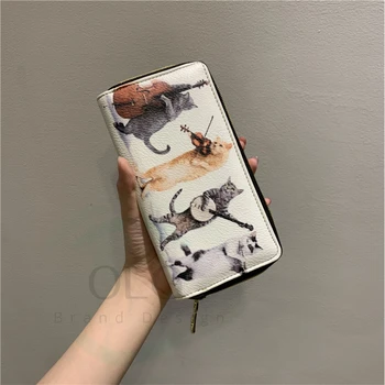 

2020 New Kawaii Cartoon Cat Music Note Pattern Zipper Wallet Multifunction Long PU Leather Female Card Bag Purse Carteras