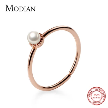

Modian 3 Color Elegant Pearl Open Adjustable Sterling Silver 925 Ring for Women Fashion Stackable Slim Ring Fine Jewelry Bijoux