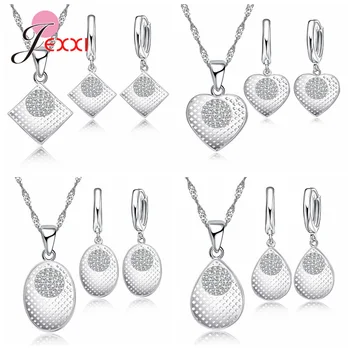 

Genuine 925 Sterling Silver Bridal Jewelry Set Necklace Earrings Geometric Design Wedding Jewelry Accessory For Women