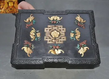

wedding decoration 11"Old China dynasty Rosewood Wood Inlay Shoushan Stone shell bat bird Box Boxes