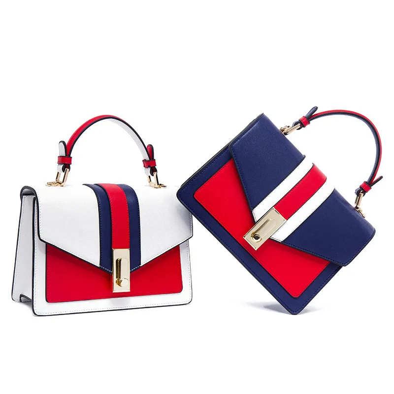 

Posted style feminine handbags for 2019 trend panelado and Patchwork small or squared shoulder bag women fashion PU single shoulder flap