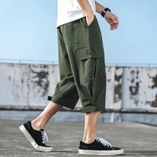 Уличная джоггеры брюки мужские хлопковые He Hep три четверти Длина Короткие Отрегулируйте Мужские t String Pocket Большие размеры простые летние брюки