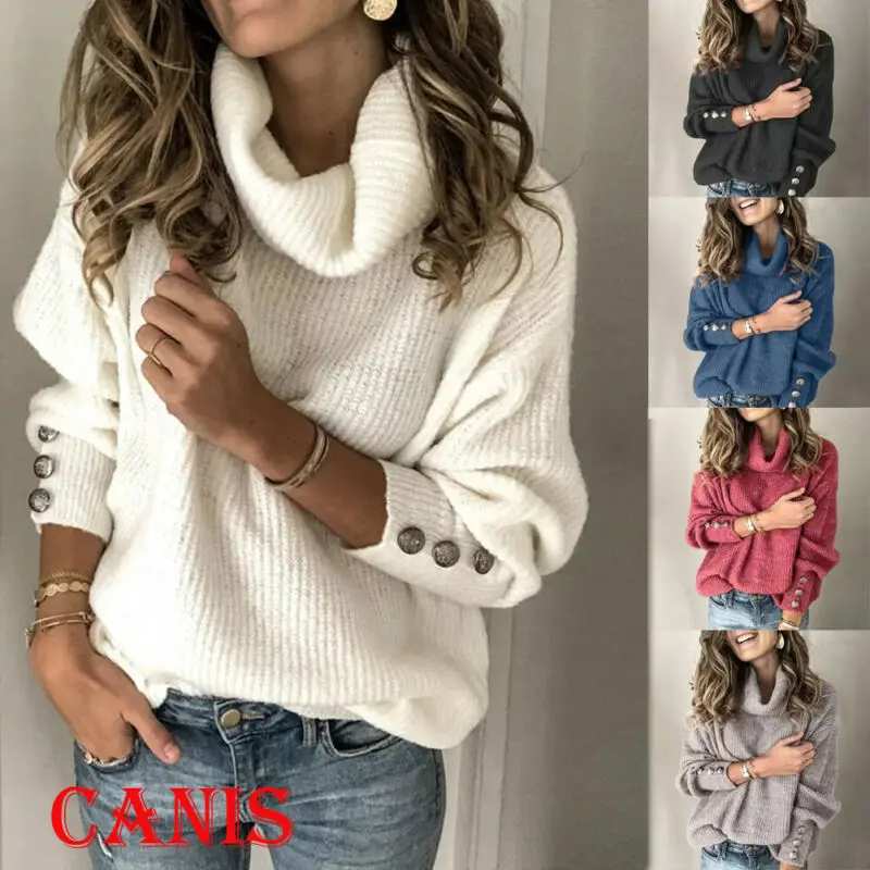 2020 New Womens High Neck Sweaters Loose Knitted Wear Solid Sweater Jumper Ladies Winter Casual Pullover Tops Plus Size S-3XL | Женская