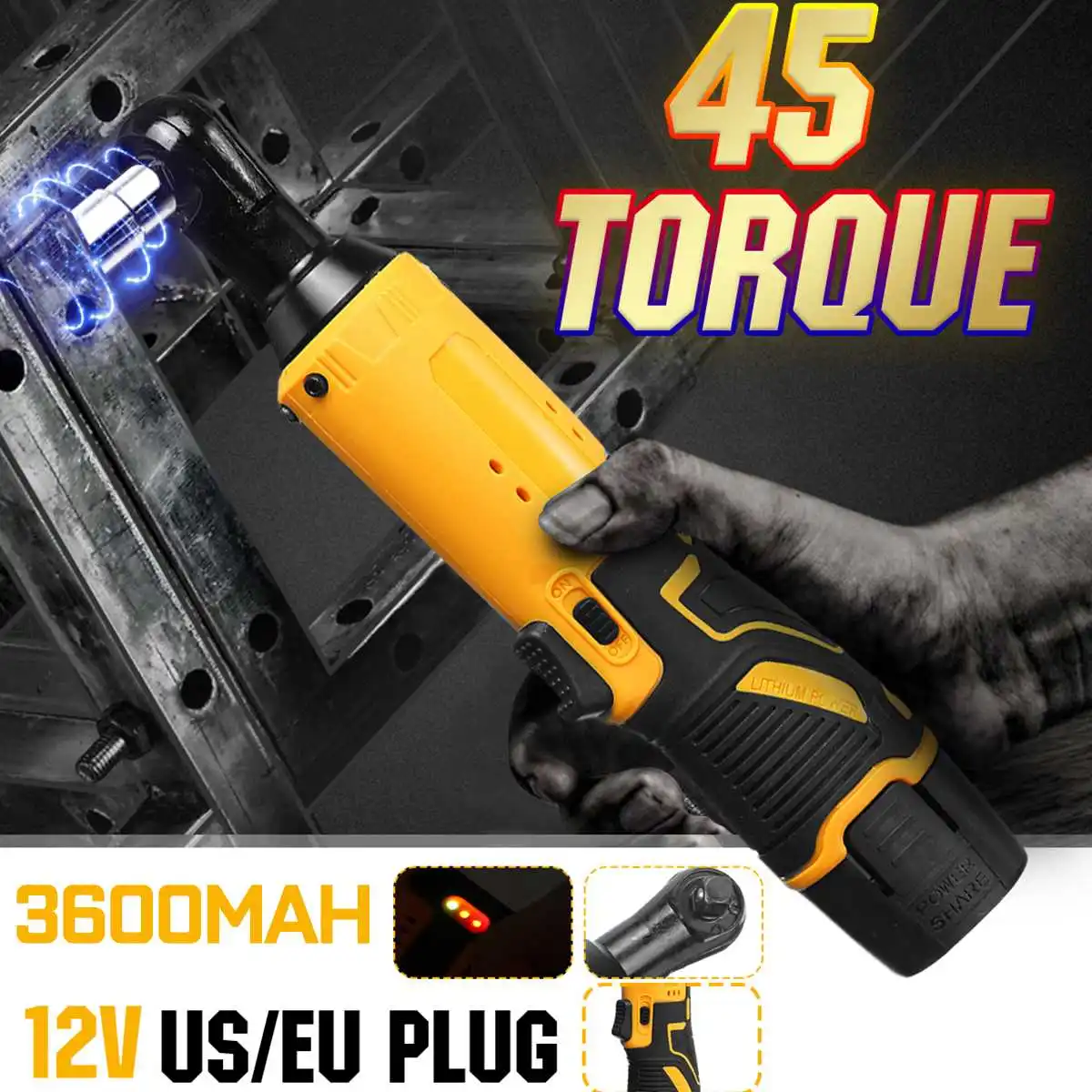 

12 3/8" 45 Torque Cordless Electric Ratchet Wrench Tool Set Rechargeable Lithium Battery Scaffolding Impact Wrench Power Tool