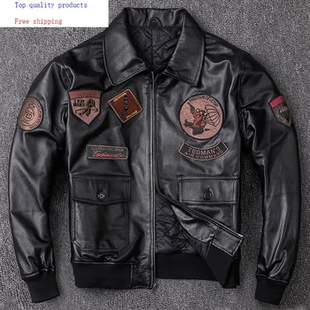

Men's Leather Jacket Autumn Winter Sheepskin Coat Motorcycle Genuine Leather Jackets Plus Size Short Flight Jacket KJ2298