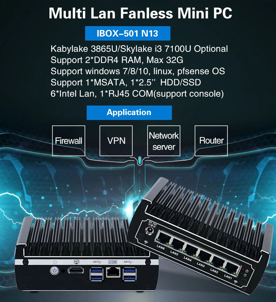 Intel Core i5 7200U/i3 7100U мини-ПК без вентилятора Pfsense 6 Intel LAN DDR4 Ram 4G AES-NI Linux брандмауэр ПК Мягкий маршрутизатор сетевой сервис