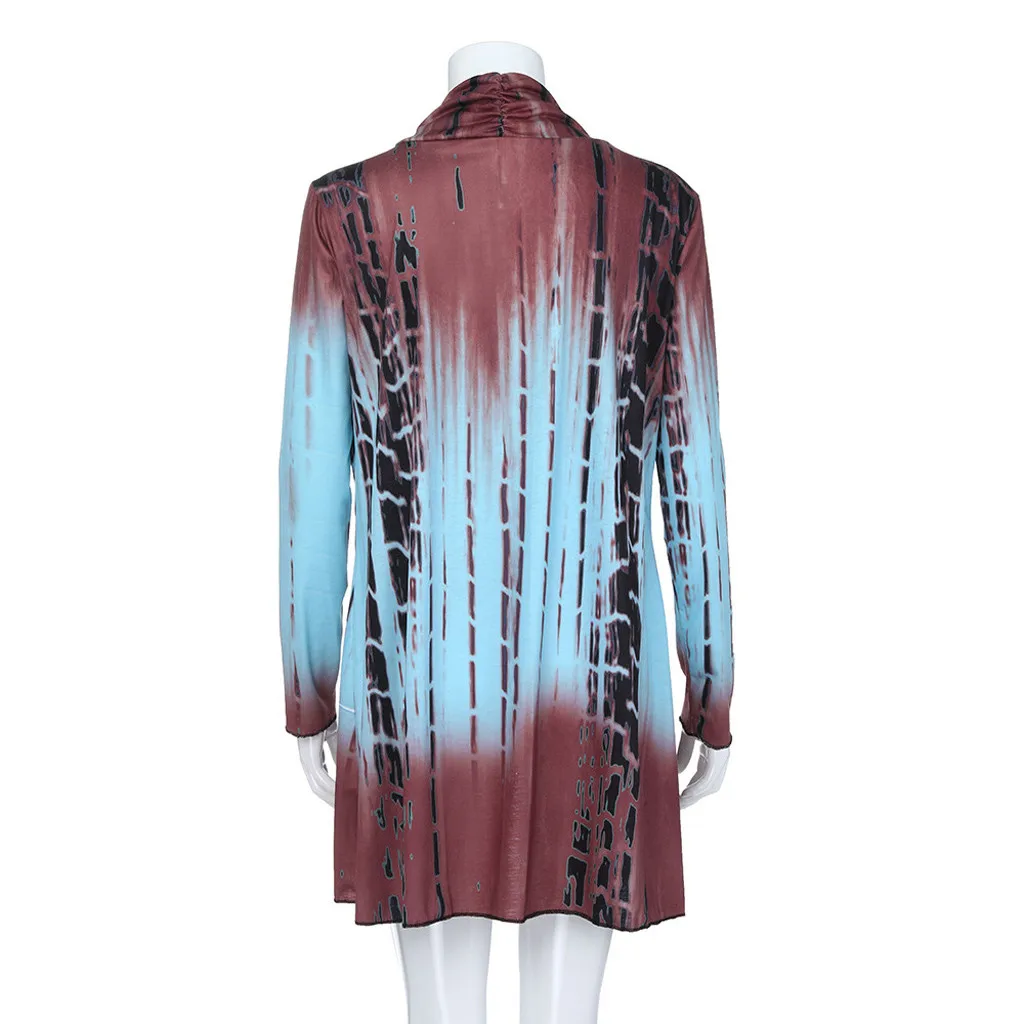 fashion Женская мода печать галстук-краситель Hi-Low открытый Кардиган с длинным рукавом плюс размер Асимметричный Топ Блузка Прямая July24
