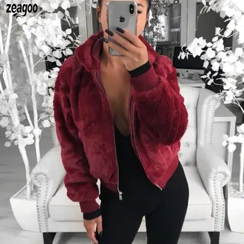 

Women Soft Plush Jacket Winter Warm Fashion Hooded Coat Solid Long Sleeve Slim None Casual