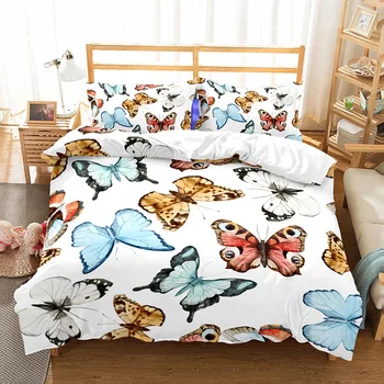 

BEST.WENSD Lovely quilt sets with pillow cover Butterflies,kittens,skull white bed covers and comforters 3 piece duvet set set