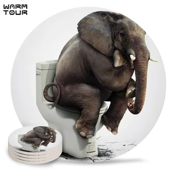 

4/6/8 PCS Wc Elephant Toilet Placemat Ceramic Drink Coasters Table Decoration Kitchen Accessories Absorbent Moisture