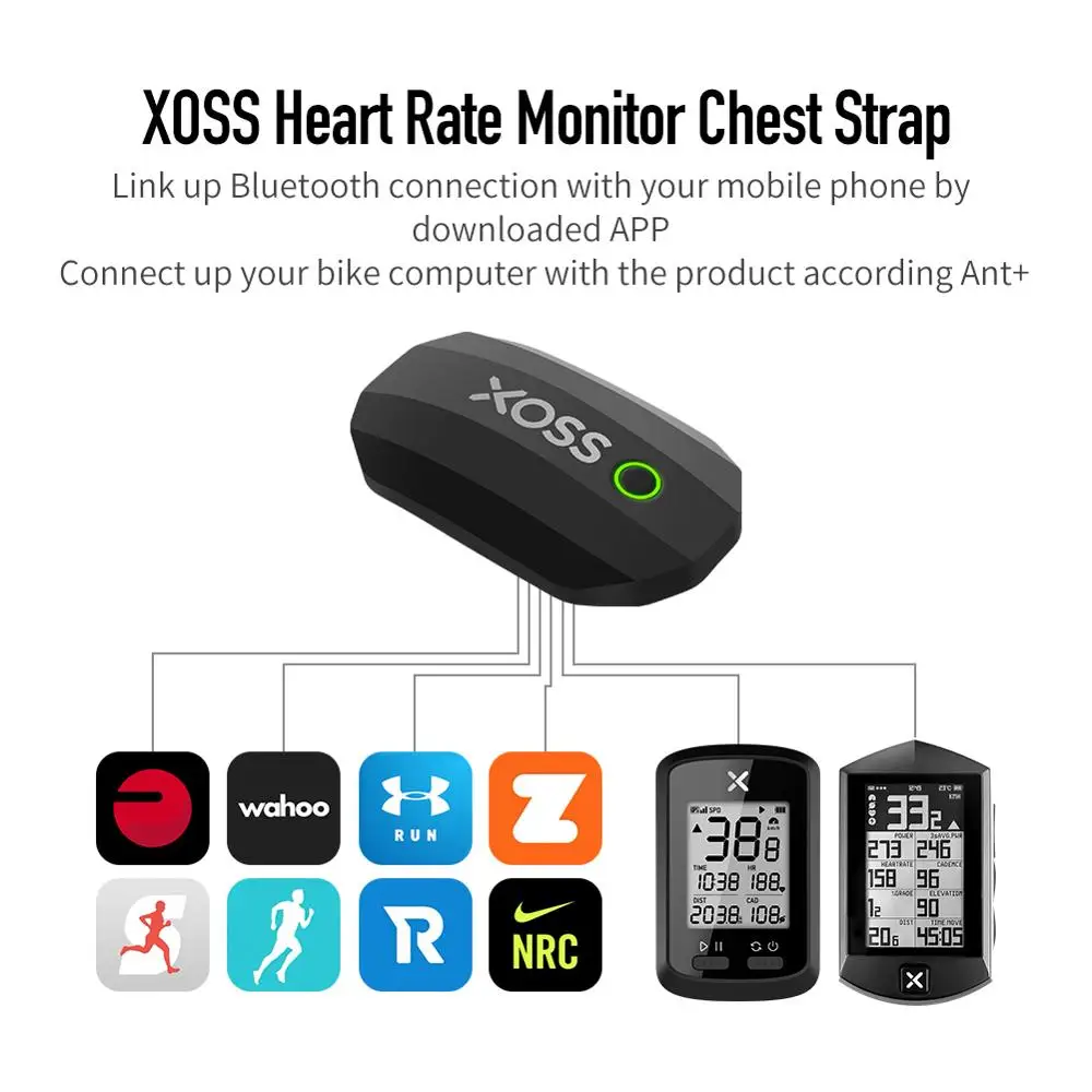 XOSS Монитор сердечного ритма грудной клетки Bluetooth4.0 ANT + датчик частоты пульса