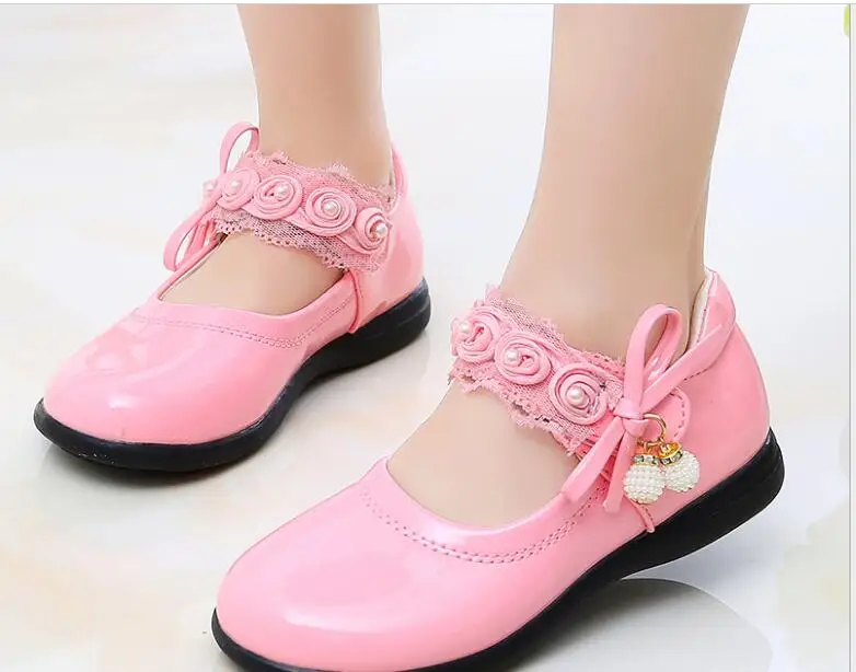 Fashion bows Girls Leather Shoes Sequins Glitter Shoes For Girls Spring Autum Children Princess Shoes red black white summer