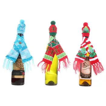 

Christmas Knitted Bottle Cover Scarf Hat Non-woven Xmas Tree Snowflake Wrap Festival Dinner Table Home Decoration