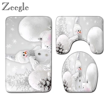 

Zeegle Christmas Bath Mat Set Bathroom Decoration Absorbent Toilet Pedestal Rug Foot Mat Toilet Seat Cover Mat 3pcs Toilet Set