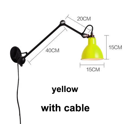 Vintage Rotatable Wall Lamp Fixture Modern Living Room Sconce Long Arm Wall light Fixture Nordic adjustable LED Wall Lighting - Lampshade Color: yellow with cable