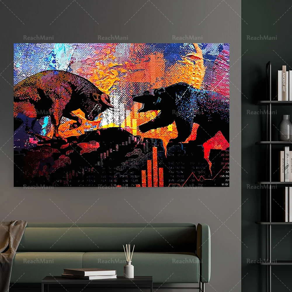 StunningBullBearCanvasPaintingWallArtQuoteMotivationalPoster