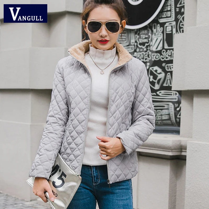 Vangull/зимняя флисовая Базовая куртка с длинными рукавами, однотонное Женское пальто, новинка года, с воротником-стойкой, на молнии, повседневная, бархатная верхняя одежда из овечьей шерсти