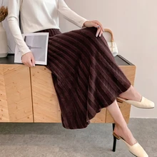 Осенняя Теплая юбка Женская Зима модная женская имитация шерсти длинная юбка трикотажные женские юбки макси юбки-пачки faldas