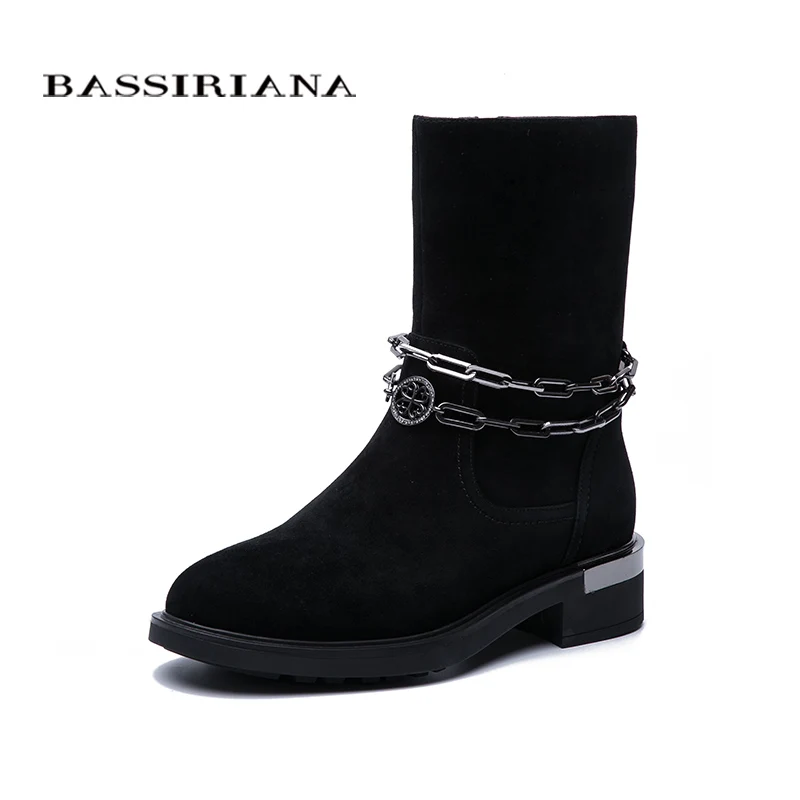 BASSIRIANA новые женские сапоги высокого качества замшевые короткие сапоги резиновые нескользящие плоские туфли черные