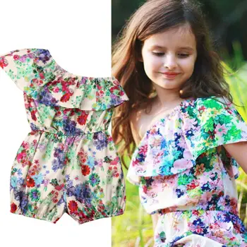 

Newborn BabyGirl Floral Clothes sleeveless Flower Romper one shoulder Ruffle Jumpsuit shorts playsuit Outfit Set