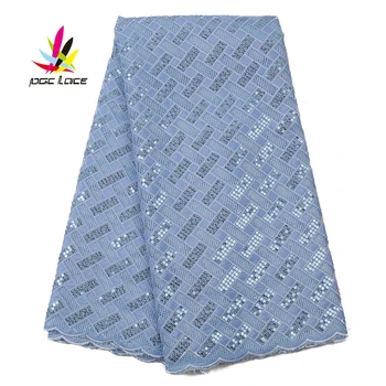 

High Quality African Nigerian French Ankara Heavy Blue Full Stone Mesh Net Lace Fabric for Wedding Party