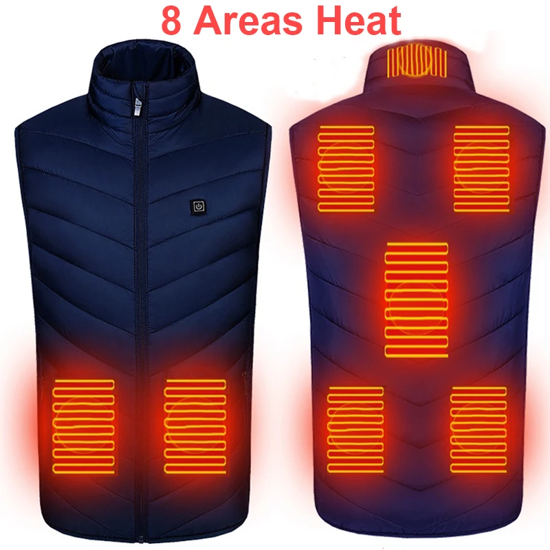 

8 Areas Heated Vest Outdoor Flexible Thermal Smart Heating Cotton Vest Winter USB Infrared Electric Heat Clothes For Adult 2020