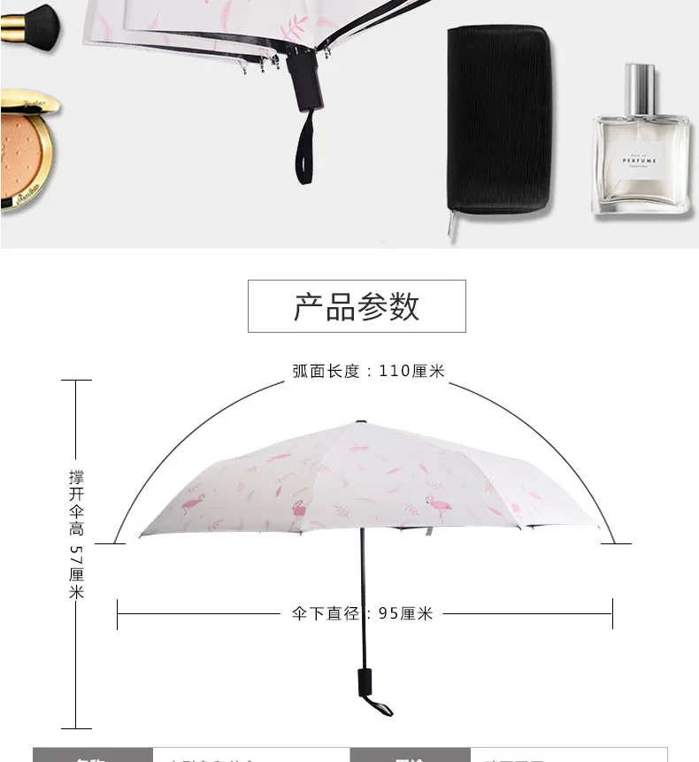 Vinyl Umbrella Literature And Art Female Flamingo Printed Umbrella Goddess Students Hipster Folding Parasol Customizable
