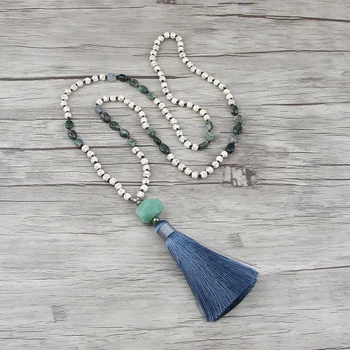 

Ocean Grass bead necklace Grey silk tassel necklace long Chic necklace bead tassel necklace