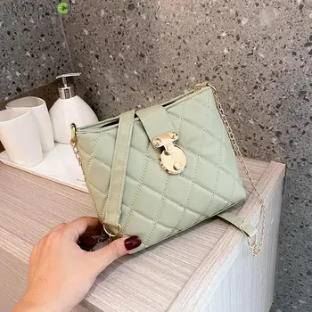 

Fashion Chain Crossbody Bag Women Lattice Pattern Bucket PU Shoulder Handbags Popular Simple Female Daily Bag