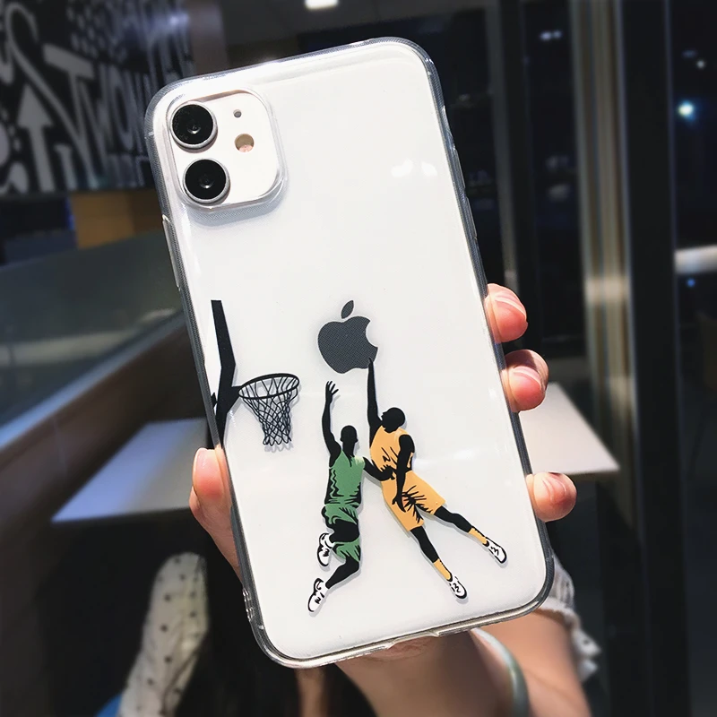 Funny Cartoon Basketball Slam Dunk Clear Phone Case For Iphone 13 Pro Max 12 11 Xs X Xr 7 8 Plus Boy Transparent Soft Tpu Cover Mobile Phone Cases Covers Aliexpress