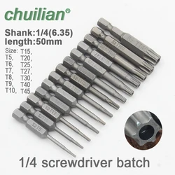 1Pcs 50mm long T5-T45 Magnetic Torx Screwdriver Bits Set Electric Screwdriver head T6,T7,T8, T10, T15, T20, T25, T27, T30, T40