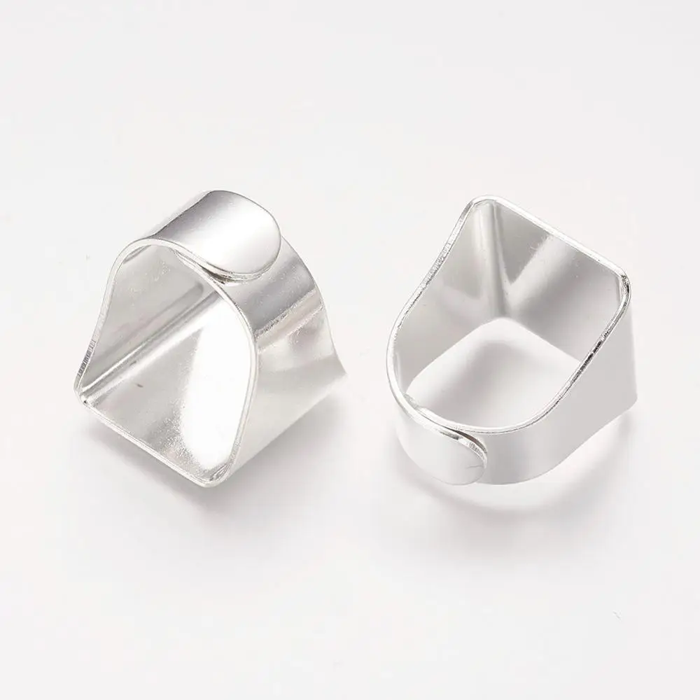 Adjustable Square Brass Ring Shanks Pad Ring Base Findings for Jewelry Making Platinum Color,Inner Diameter:17x19mm,Tray:19x20mm