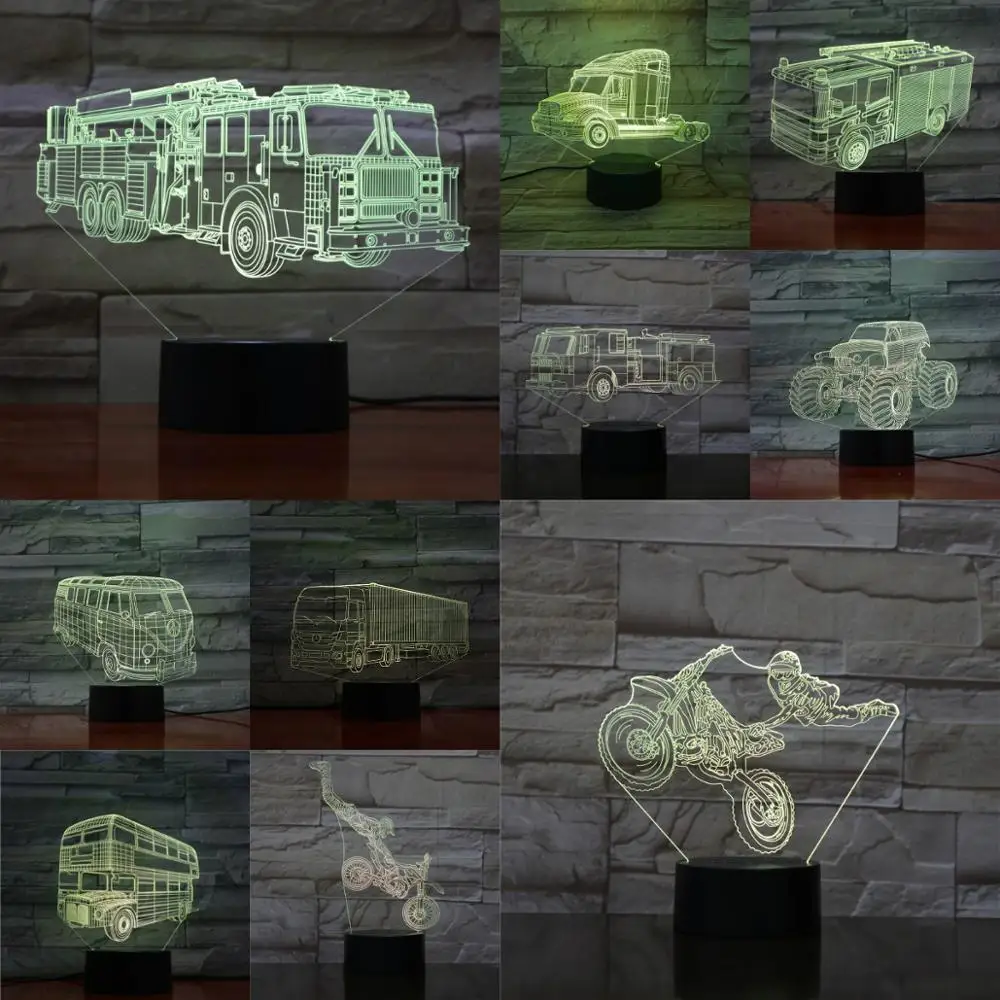 

3D Car Model Lamp Touch Remote USB Night Light Fire Truck Bus Motorcycle Boy Gift Bedroom Desk Decor Atmosphere Lighting Lampara