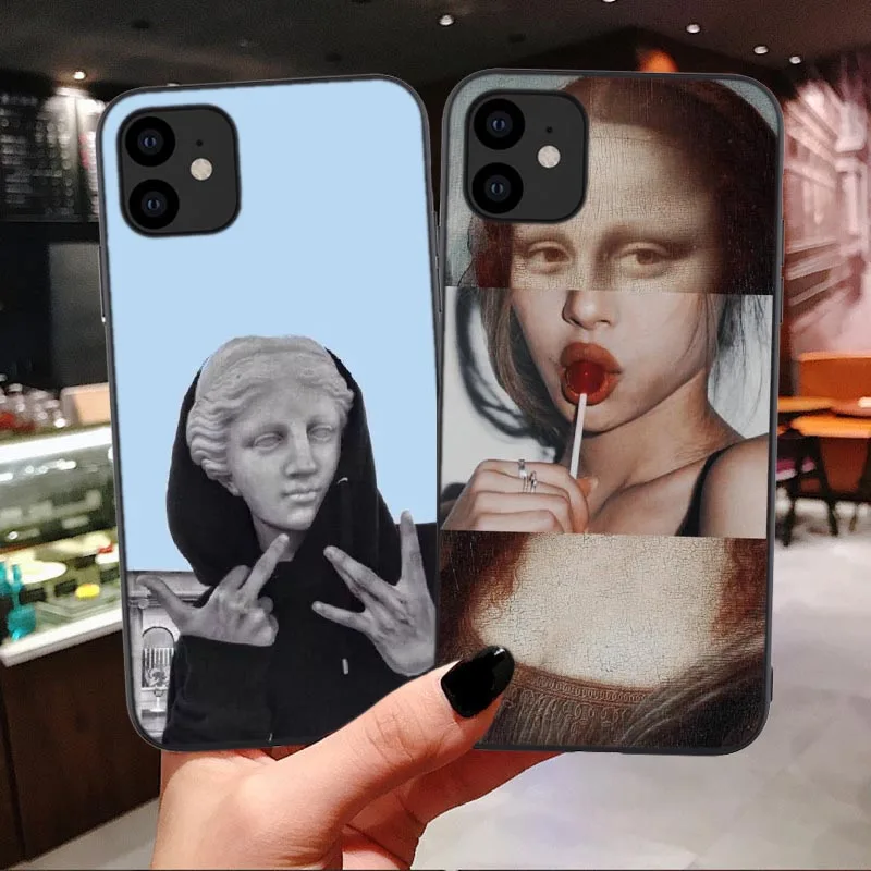 

Aesthetic painting Art Artwork Soft Case For iPhone 11 Pro Max 2019 SE 6 6s 7 8 Plus X XR XS Max Black silicone Tpu Cover shell