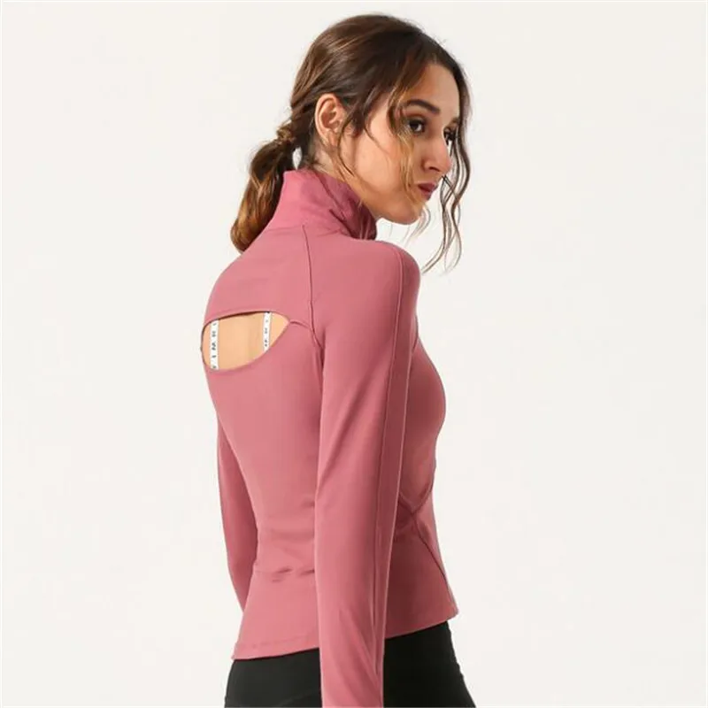 2020 spring new half zipper Top women's sports shirt T-shirt yoga clothes jacket open back long sleeve fitness jacket women