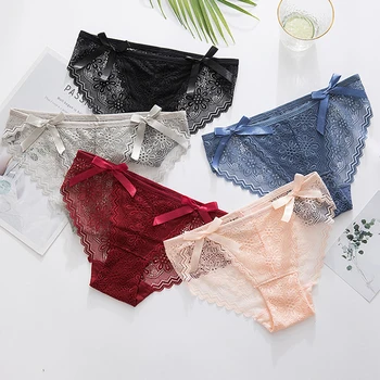 

Fashion Lingerie Woman Bow PantiesSexy Lace Thin Breathable Girl Underwear Traceless Tempting Pretty Briefs