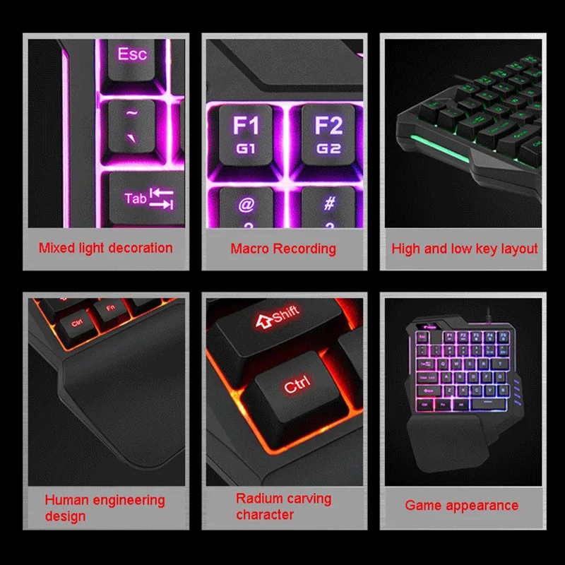 G92 35 клавиш мини игровая клавиатура с многоцветной светодиодный подсветкой с одной рукой USB Проводные клавиатуры для компьютера настольного ноутбука телефона