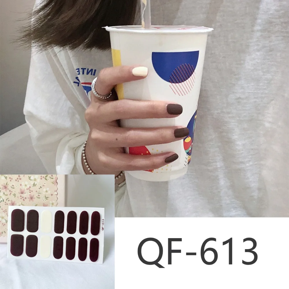 14tips/sheet Milk Heart Nail Wraps Polish Decals Strips Jump Cross Color Glitter 3D Adhesive Full Nail Art Stickers Matte Nails